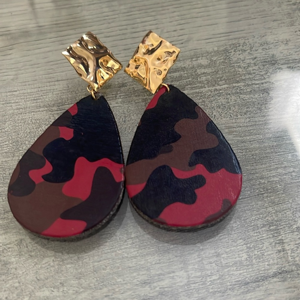Animal Print Leather Red Earrings